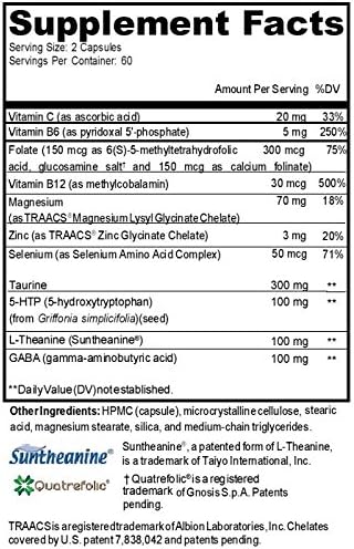 HormoneSynergy RetzlerRx® Brain Calm ES - Ultimate Support for Calmness &amp Relaxation - L-Theanine (Suntheanine®) - TRAACS® Albion® Chelated Minerals - GABA - 5-HTP - L-Taurine - 120 V-Caps