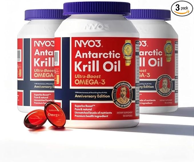 NYO3 Krill Oil Omega 3 Supplement 1000mg 270 Softgels EPA &amp DHA Pure Antarctic Krill Oil with Astaxanthin and 56% Phospholipids Laboratory Tested