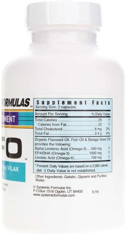 Systemic Formulas BFO - Borage/Flax/Fish Oil 60 Capsules Bio Nutriment #114. Rich and Natural Highly Potent Omega3 (DHAEPA) + Omega 6 Essential Fatty acids