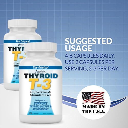 Absolute Nutrition Thyroid T-3 Radical Metabolic Booster Energy &amp Focus Unflavored Thyroid Support Formula Capsules Natural Metabolism Booster Support Healthy Thyroid Function 180 Capsules