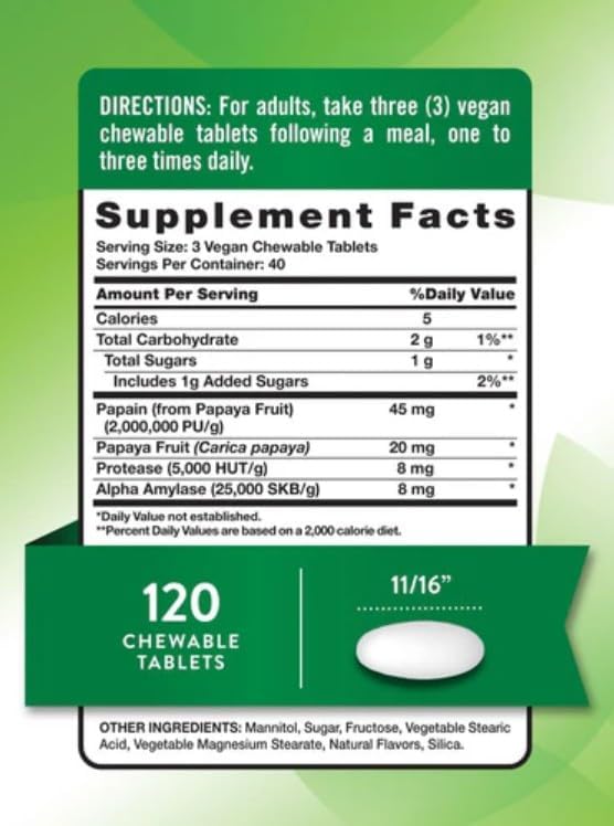 Nature's Truth Chewable Papaya Enzyme - 120 Tablets Pack of 4