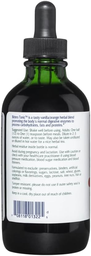 Vitanica Bitters Tonic Liquid Digestion Supplement Digestion Support Alcohol Free Vanilla Orange Vegan 4 Ounce