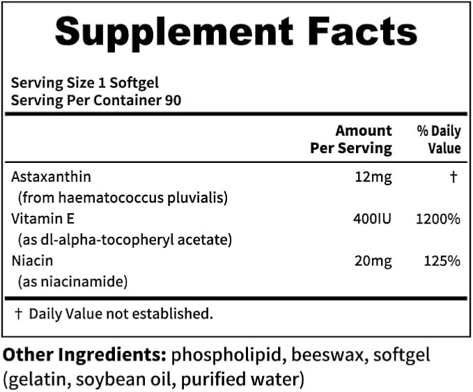Astaxanthin 12mg 90 Softgels 3 Month Supply | Premium Astaxanthin Antioxidant Supplements | Supports Eye Joint &amp Internal Circulation Health
