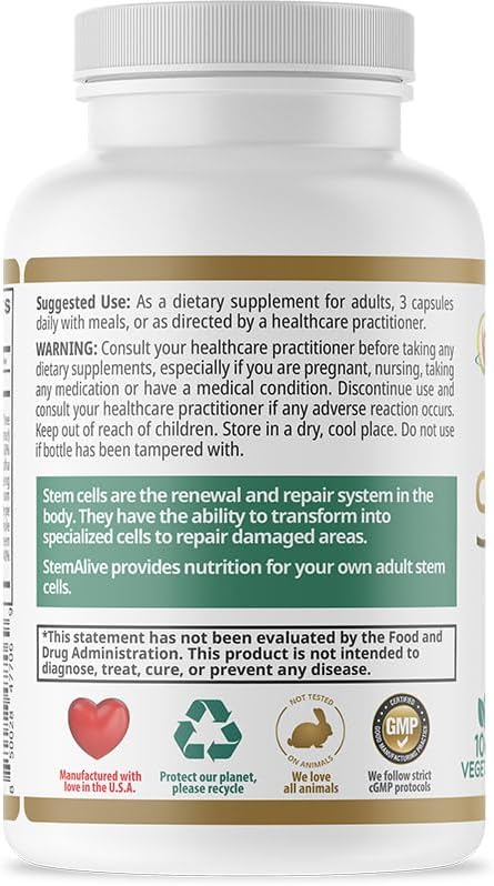 StemAlive - Promotes stem Cell Nutrition Function and Health 90 Capsules from 100% Natural Sources