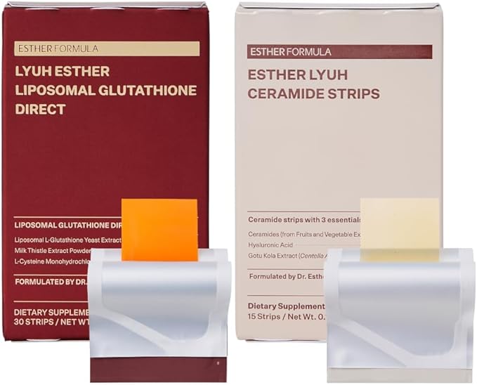 ESTHER FORMULA Glow Defense Duo — Glutathione Strips (30 ct) &amp Ceramide Strips (15 ct) | Fast-Absorbing Oral Beauty Film | Skin Radiance Hydration &amp Antioxidant Support | Korean Supplements