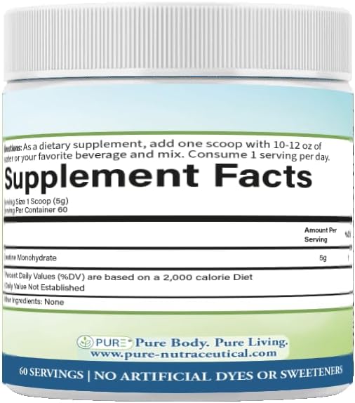 PURE® Creatine Monohydrate Powder - 300g 60 Servings Unflavored Micronized Creatine for Muscle Growth Strength &amp Recovery - 5g Per Serving - Lab Tested Non-GMO Made in USA
