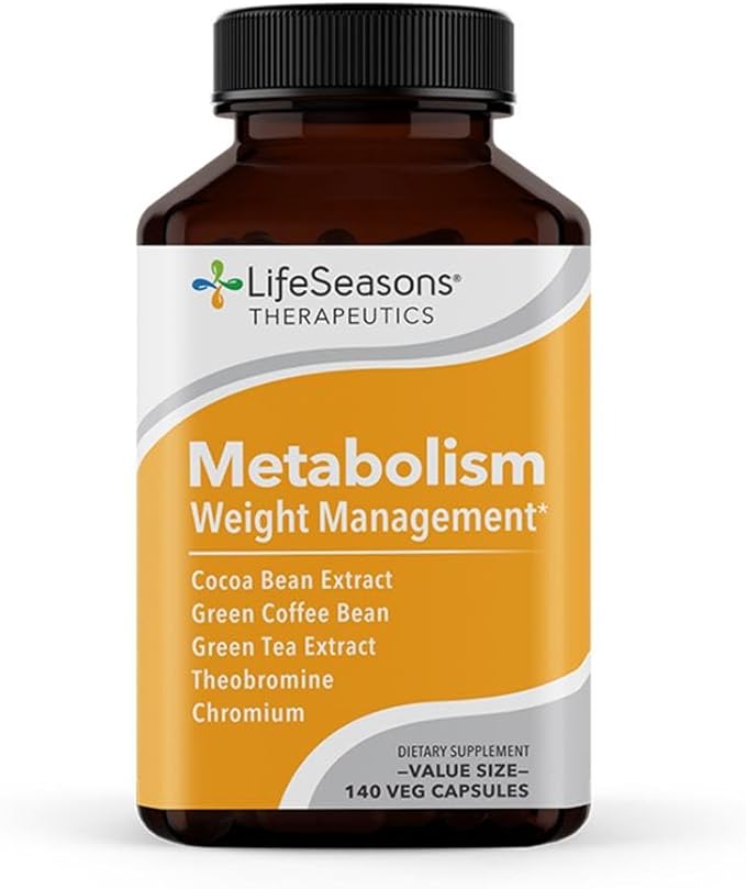 Metabolism - Weight Control Support &amp Energy Boosting Supplement - Natural Appetite Suppressant - Curbs Cravings - Green Tea Coffee Bean Chromium Cacao &amp Theobromine - 140 Capsules