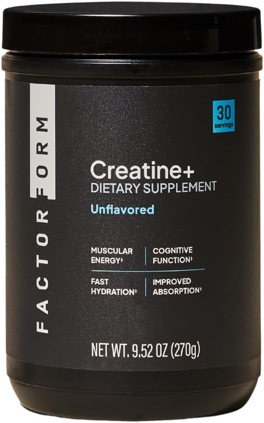 FACTOR FORM Micronized Creatine Powder + Electrolytes from Coconut Water – Creatine Monohydrate Supplement for Women &amp Men for Strength Recovery and Focus (Lightly Sweet Unflavored)