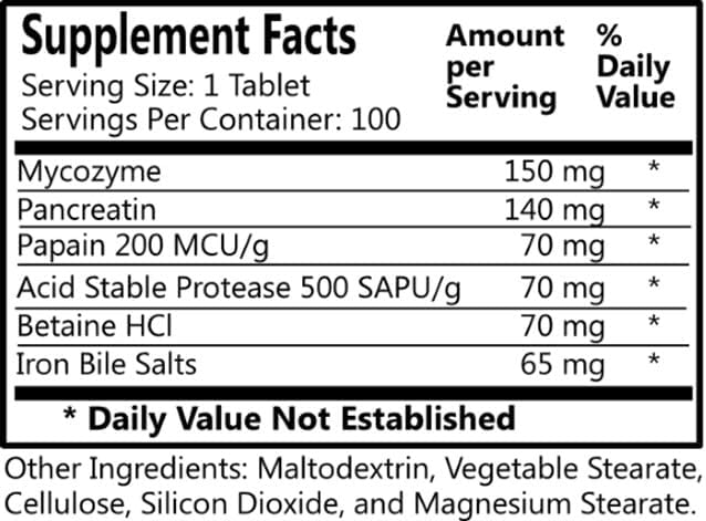 Daily Manufacturing Digestine™ (Digestive Enzymes Mycozyme Pancreatin Papain Acid Stable Protease Betaine HCl Iron Bile Salts)