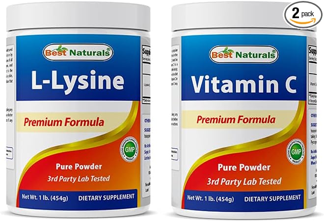 Best Naturals Lysine Powder 1 Pound &amp Vitamin C Powder 1 lb
