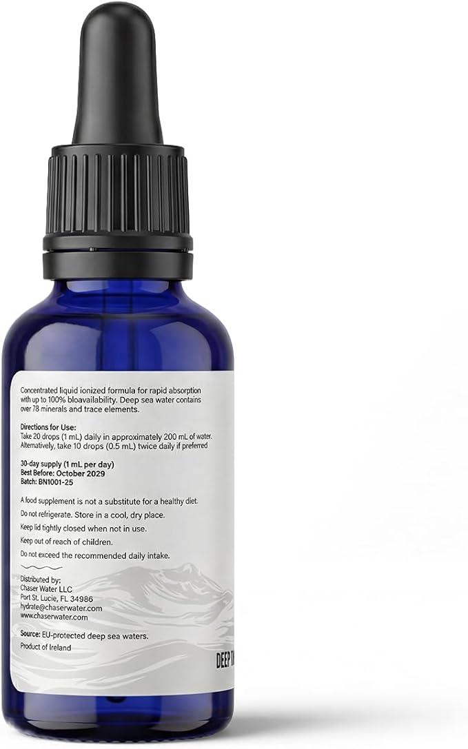 Chaser Water Hydration Drops with Deep Sea Minerals Sugar-Free Electrolyte Concentrate Liquid Mineral Drops for Daily Hydration 30 Day Supply (1 oz)