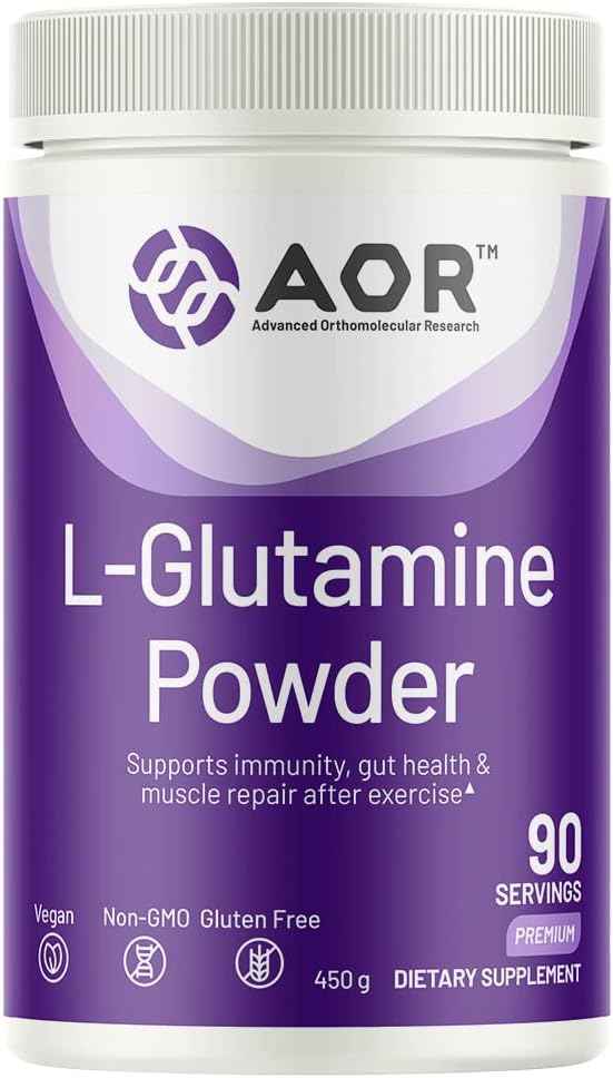 AOR L-Glutamine Powder 5000mg 450g (90 Servings) – Clean Amino Acid for Active Lifestyles &amp Daily Wellness Support Product of Canada