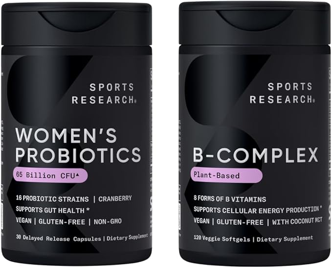 Sports Research® Her Health Power - Women's Probiotics with Prebiotics 65 Billion CFU and Full Spectrum of B Vitamins with Methylated B12 &amp Folate