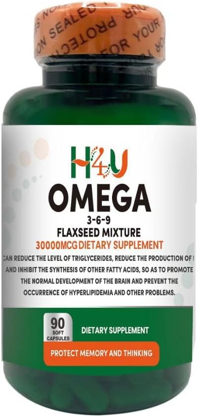 H4U Maximum Care Omega-3 from Fish Oil Dietary Supplement Softgels for Eye Brain Bone &amp Heart Health (90 Count)