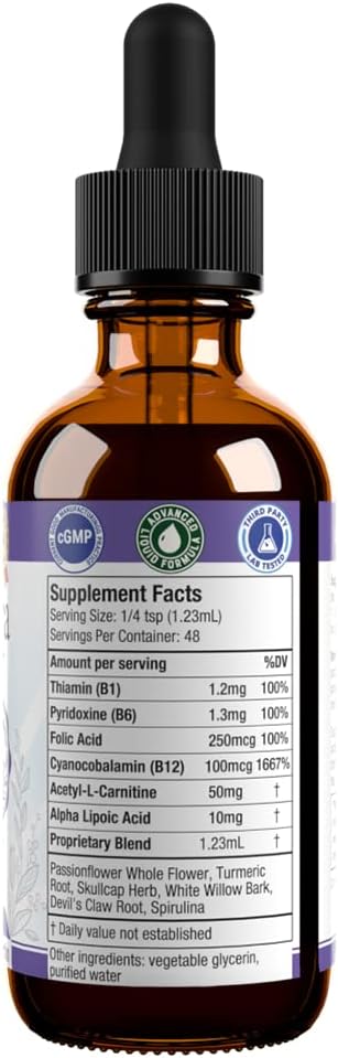 Nervestra Nerve Health Support Supplement - Fast-Absorbing Herbal Liquid Formula - Turmeric White Willow Bark B-Vitamins Alpha Lipoic Acid Acetyl-L-Carnitine and More