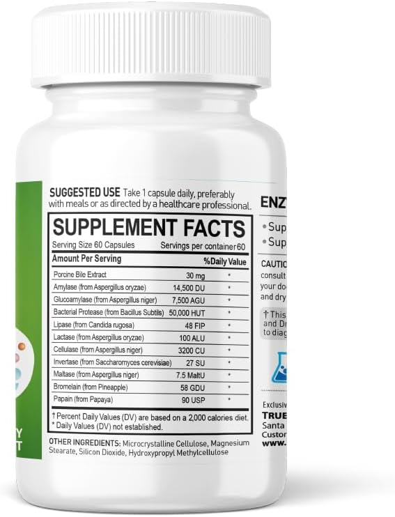 NANOWELL Enzyme Premium S Digestive Health Supplement Multi Enzymes Bromelain from Pineapple Papain from Papaya - 60 Capsules X 2 Bottles (120 Count)