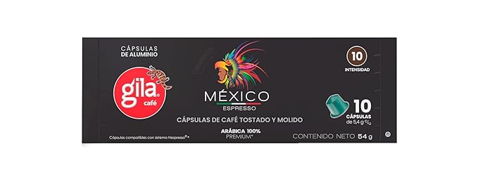 GILA Café Mexico Aluminum Coffee Capsules – Dark Roast Espresso Pods Compatible with Nespresso Original Machines – 100% Mexican Arabica Coffee Chocolate &amp Nut Flavor Notes 10 Count