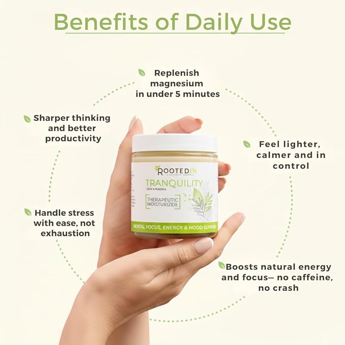 Rooted In Magnesium Cream with Ashwagandha – Calming Botanical Body Lotion – High-Concentration Topical Magnesium for Daily Relaxation &amp Skin Nourishment – 4oz Glass Jar