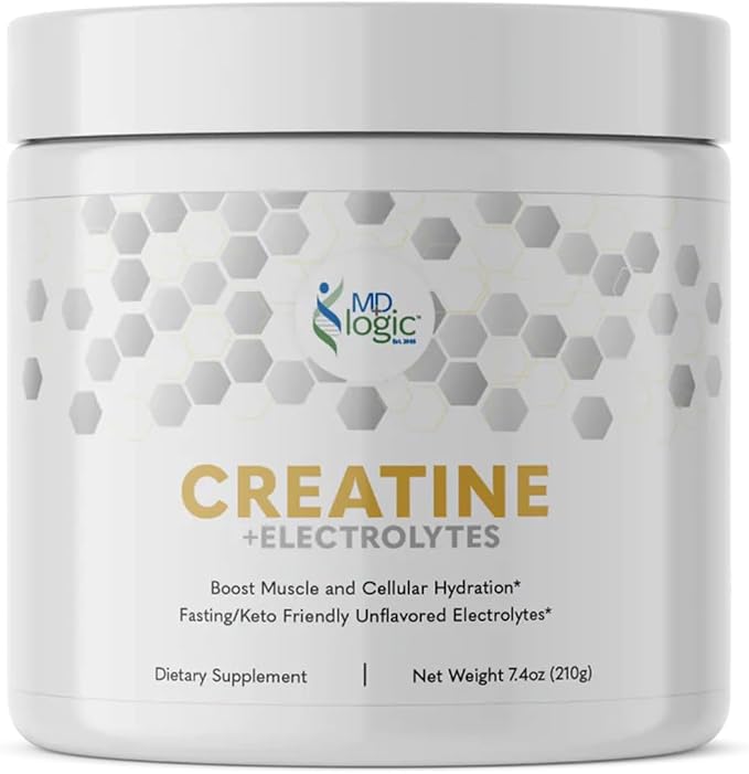MD Logic Health® Creatine + Electrolytes (30 Servings Unflavored Powder) - 5g Creatine Monohydrate per Serving - Featuring Redmond's RealSalt® for Enhanced Hydration