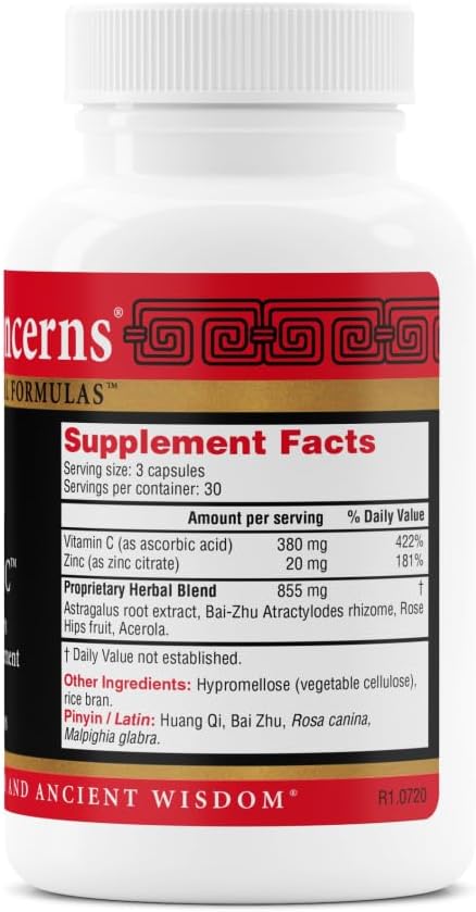 Health Concerns Astra C – Immune Support Cold Prevention &amp Antioxidant Formula – Vitamin C Zinc Astragalus Atractylodes Rose HIPS &amp Acerola – Natural Chinese Herbal Supplement – 90 Capsul