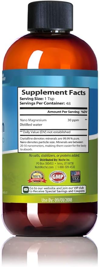 Liquid Magnesium by NutriNoche– 99.99% Ultra Pure Crystalline Nano Drops for Maximum Absorption &amp Bioavailability - Magnesium Glycinate Liquid Alternative - Supports Sleep Calm Energy Muscles Nerv