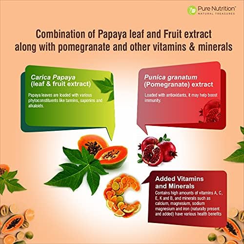 Pure Nutrition Papaya Complete | 120 Caps | Carica Papaya Leaf Extract with Iron VIT C VIT A &amp Folic Acid | Supports Platelet Immunity &amp Digestion Non-GMO | Gluten-Free
