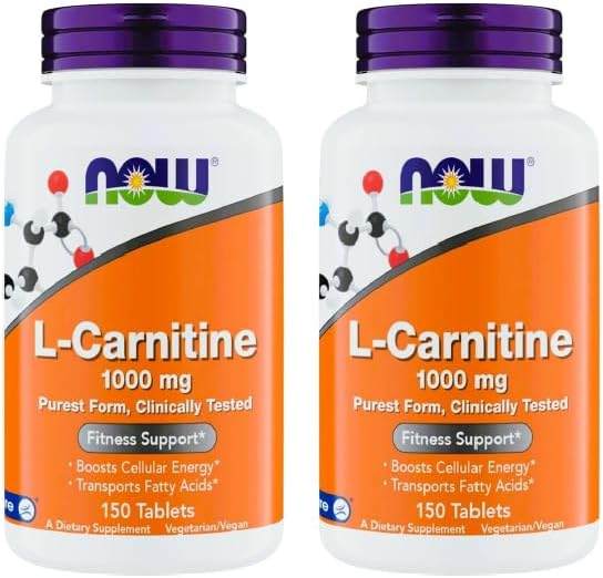 Now Supplements L-Carnitine 1000mg - 150 Tablets Value Size Supports Lean Muscle Growth Carnipure Non-GMO Kosher Ideal for Vegans Athletes and Energy Support (Pack of 2)