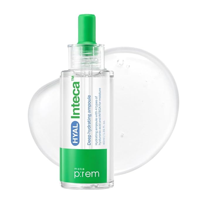 MAKE P:REM Hyal INTECA Deep Hydrating Ampoule Quick Hydrating Facial Serum with 4X Hyaluronic Acid Complex for Acne-Prone Skin All Skin Types Korean Skin Care 1.35 Fl.Oz 40ml