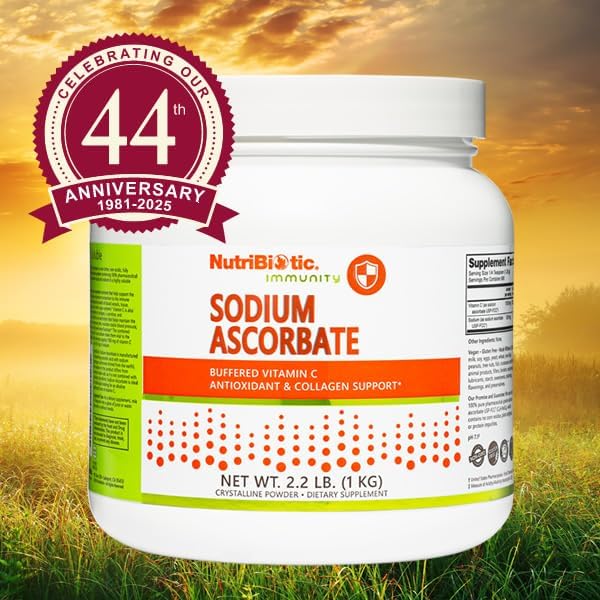 NutriBiotic - Sodium Ascorbate Buffered Vitamin C Powder 2.2 Lb | Vegan Non-Acidic &amp Easier on Digestion Than Ascorbic Acid | Essential Immune Support &amp Antioxidant Supplement | Gluten &amp