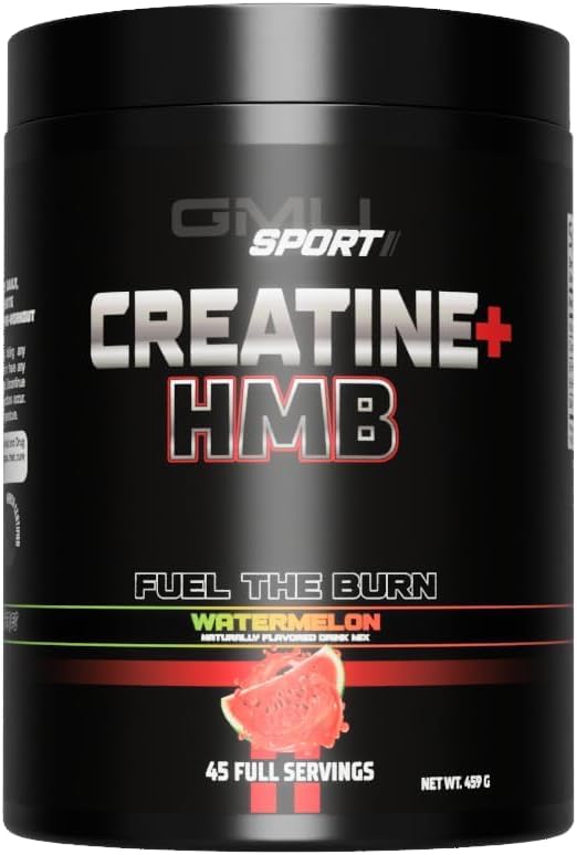 GMU SPORT Creatine HMB Powder – 45 Servings – 5g Creatine Monohydrate + 3g HMB + Piperine – Muscle Growth Strength &amp Recovery – Watermelon