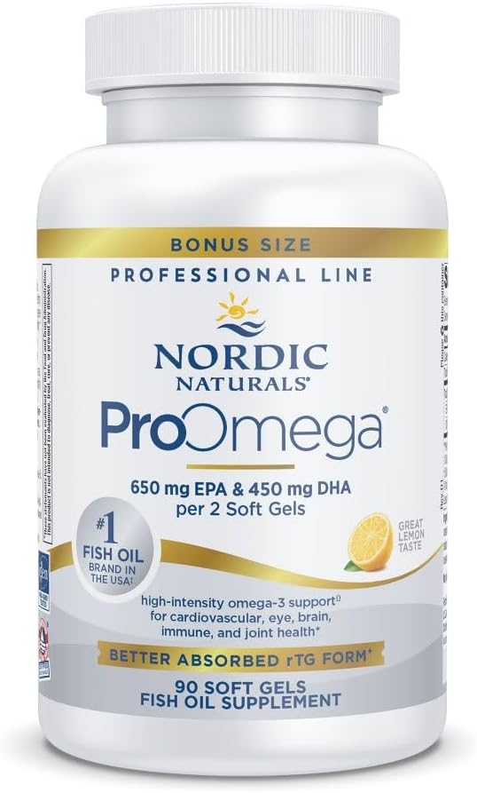 Nordic Naturals ProOmega Lemon Flavor - 90 Soft Gels - 1280 mg Omega-3 - High-Potency Fish Oil with EPA &amp DHA - Promotes Brain Eye Heart &amp Immune Health - Non-GMO - 45 Servings