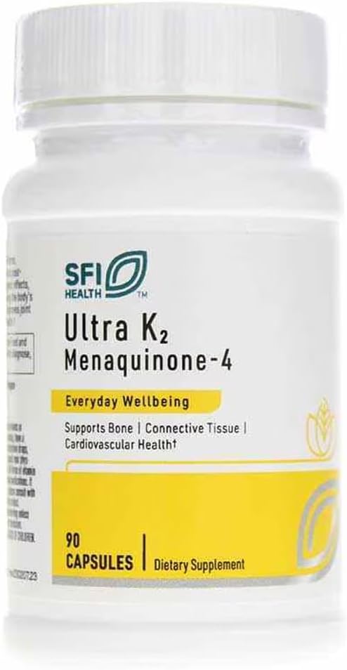 Klaire Labs SFI Health Ultra K2 Menaquinone - 4 - Vitamin K2 Supplement with 15mg of Vitamin K2 MK4 per Capsule - Support Bone &amp Cardiovascular Health - Hypoallergenic &amp Vegan Vitamin K (90 Ca