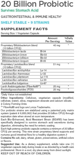 20 Billion Probiotic 9 Strains Designed for Daily Maintenance and w/prebiotics (30 Vcaps)