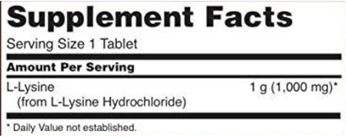 Now Foods L-Lysine 1000 mg Double Strength - 100 Tabs 4 Pack