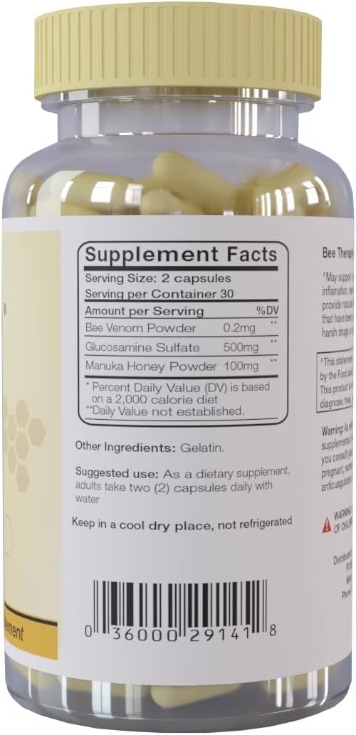 New Bee Veneno Therapy X – Dietary Supplement with Glucosamine Venom Blend &amp Manuka Honey – Supports Joint Health Mobility &amp Comfort – Extra Strength Natural Complex – 60 Capsules