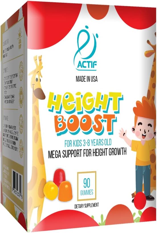 Actif Height Boost Mega Support for Kids 3-8 Years Old Height Growth with 10+ Factors 60 Gummies Strawberry Flavor Get Tall Fast Formula