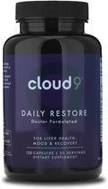 Cloud9 Daily Restore – Liver Detox &amp Recovery Supplement with Milk Thistle NAC &amp B-Vitamins – Energy Focus &amp Nutrient Support After Drinking – 120 Capsules – Made in USA