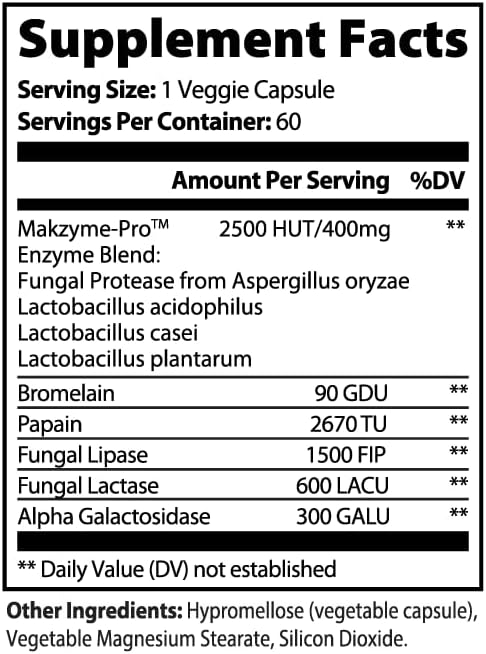 Digestive Matrix+ Advanced Digestive Enzymes with Probiotics for Women &amp Men Gut Health &amp Nutrient Absorption Support Fiber Supplement with Makzyme-Pro™ Bromelain Papain Lactobacillus 60