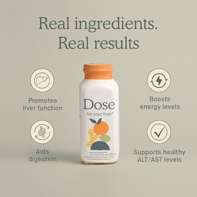 DOSE for Your Liver Support Supplement Shot| Non GMO Vegan Gluten Free Kosher Pareve | 16oz (9 Bottles) &amp 2oz Shot Glass (2 Glasses)