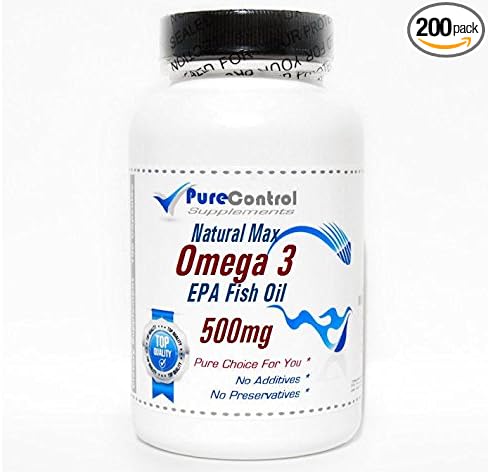 Natural Max Omega 3 EPA Fish Oil 500mg // 200 Capsules // Pure // by PureControl Supplements.