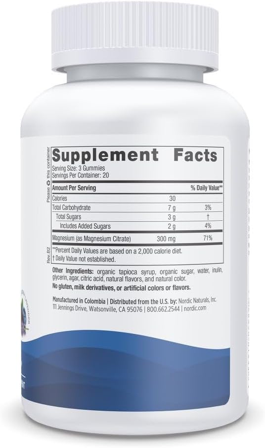 Nordic Naturals Magnesium Gummies for Adults Blueberry Lavender Flavor - 60 Gummies - Vegan Magnesium Supplement for Mind Mood and Cardiovascular Support - Non-GMO - 20 Servings