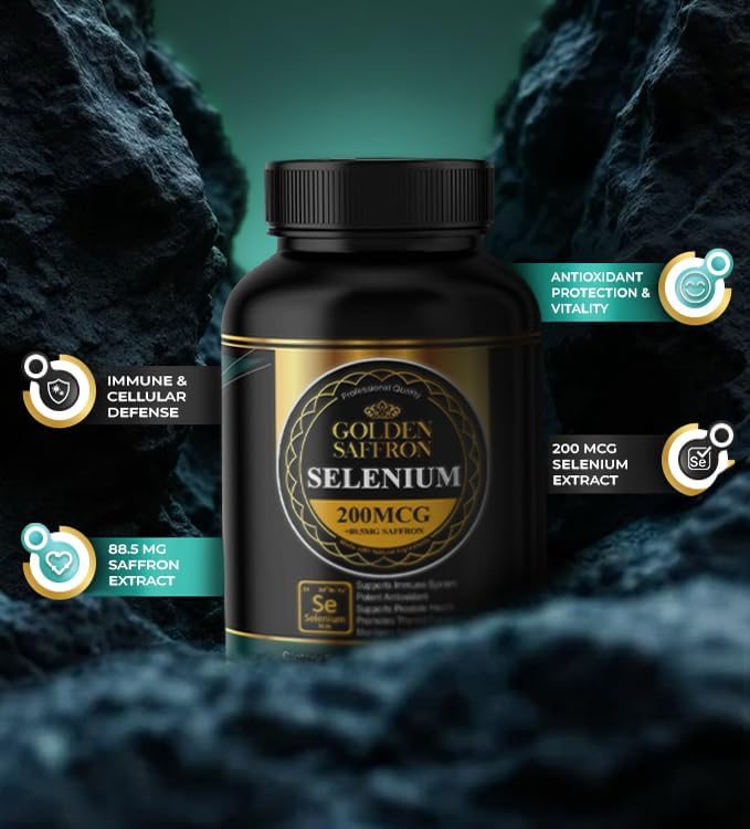 Golden Saffron Selenium (200mcg Selenium &amp 88.5 mg Saffron Extract) - to Support Overall Health Non-GMO Gluten Free Dairy Free with Unique and Advanced Formula – Made in USA &amp Tasteless.