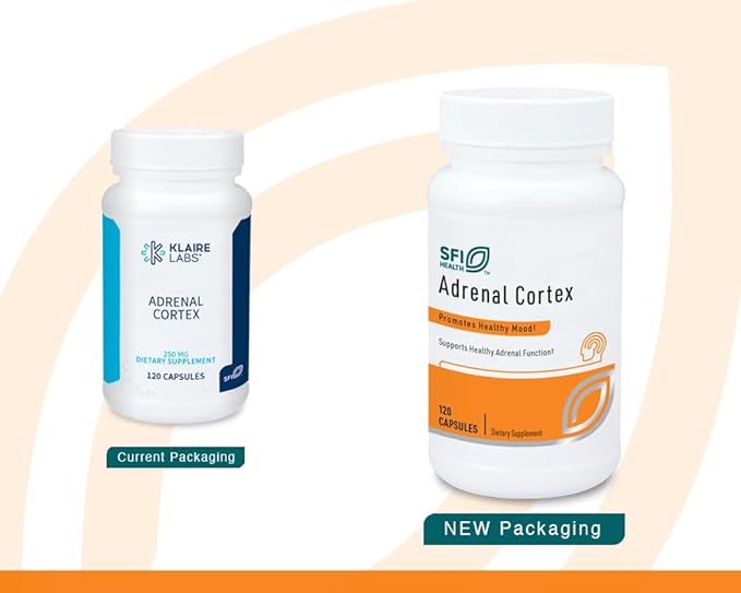 Klaire Labs SFI Health Adrenal Cortex - Targeted Adrenal Support Supplements for Cortisol Health - Purified BSE-Free Lyophilized Extract from Pasture-Fed Bovine (120 Capsules)