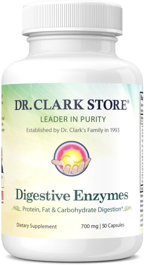 Dr. Clark Digestive Enzymes Supplement – 700mg 50 Gelatin Capsules Promotes Digestive Health &amp Gut Function