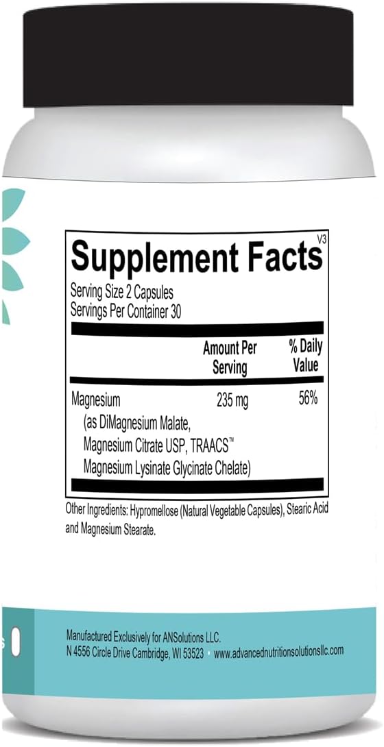 Advanced Nutrition Solutions Q Restore React Mg - 3 chelated bioavailable Forms of Magnesium. Water Balance GI Thyroid 60 caps