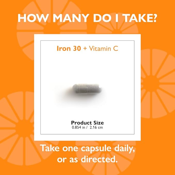 Celebrate Vitamins Iron Supplement with Vitamin C - 30mg Iron 60mg Vitamin C Bariatric Vitamins for WLS Patients Vertical Sleeve &amp Gastric Bypass Surgery – 90 Capsules
