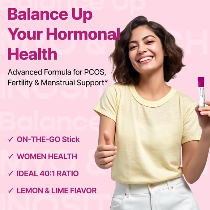 Balance Up Inositol 40:1 Myo &amp D-Chiro with Folate(Vitamin B9) &amp Choline – Hormone Balance &amp Reproductive Health Support for Women – Lemon Lime Stick Powder 30 Servings