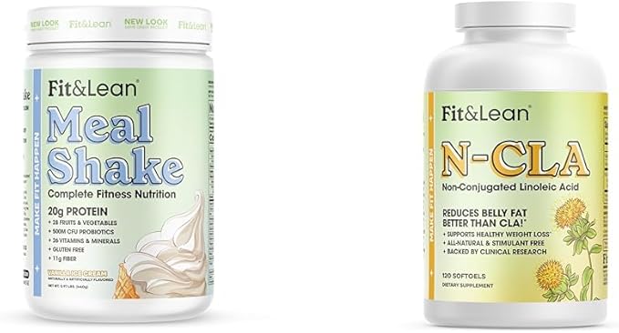 Fit &amp Lean Meal Shake N-CLA Fat Burning Capsules Protein Fiber Probiotics 120 Servings