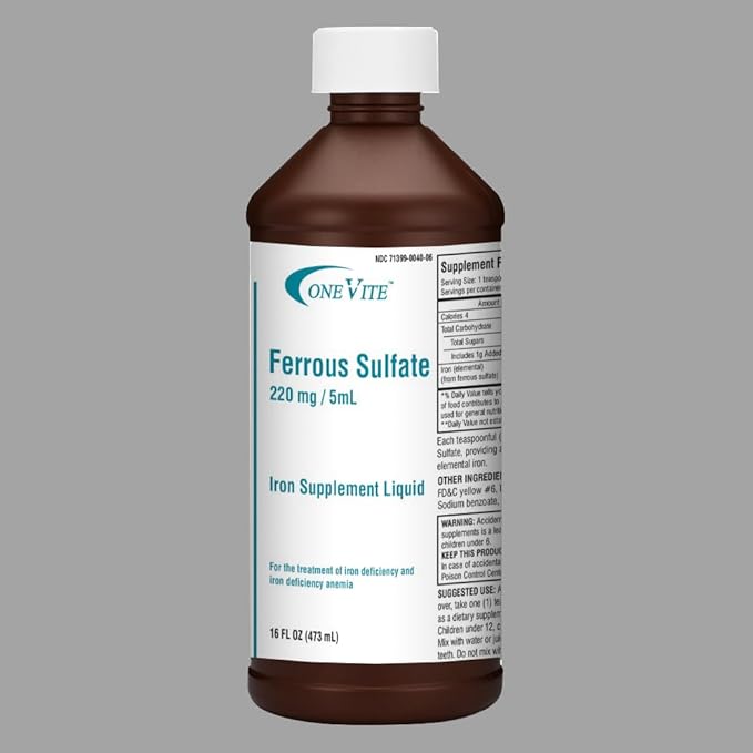 Ferrous Sulfate 220mg/5ml | Iron Supplement Liquid 16 Fl Oz (Pack of 1)