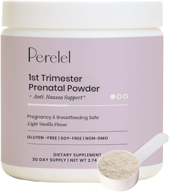 Perelel Prenatal Vitamins Powder for 1st Trimester with Vitamin B6 &amp Methylfolate Anti Nausea Support Dairy Free Sugar Free Clean Drink Mix for Early Stage Support Light Vanilla 30 Day Suppl